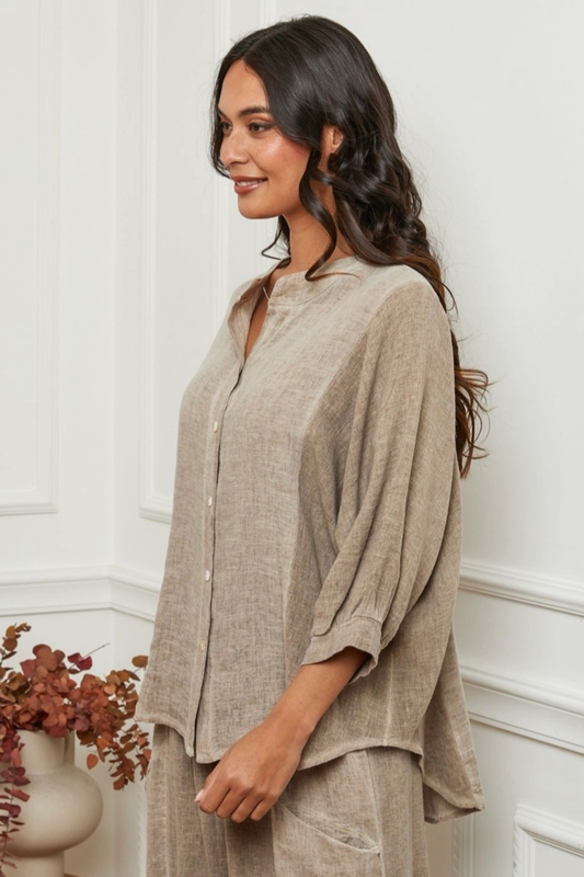 'Sasha' the Wanderer Linen Blouse - Mocha