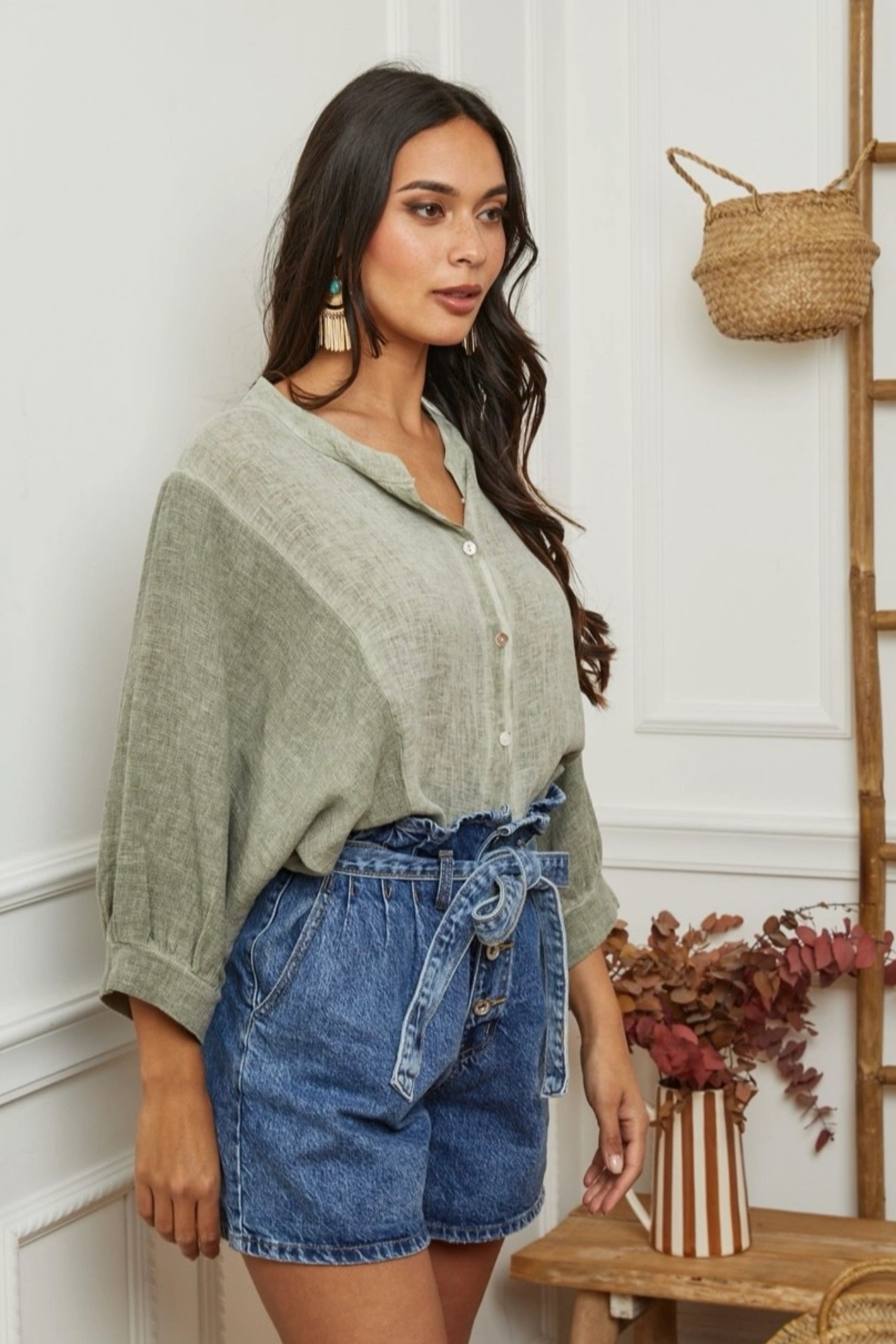 'Sasha' the Wanderer Linen Blouse - Khaki