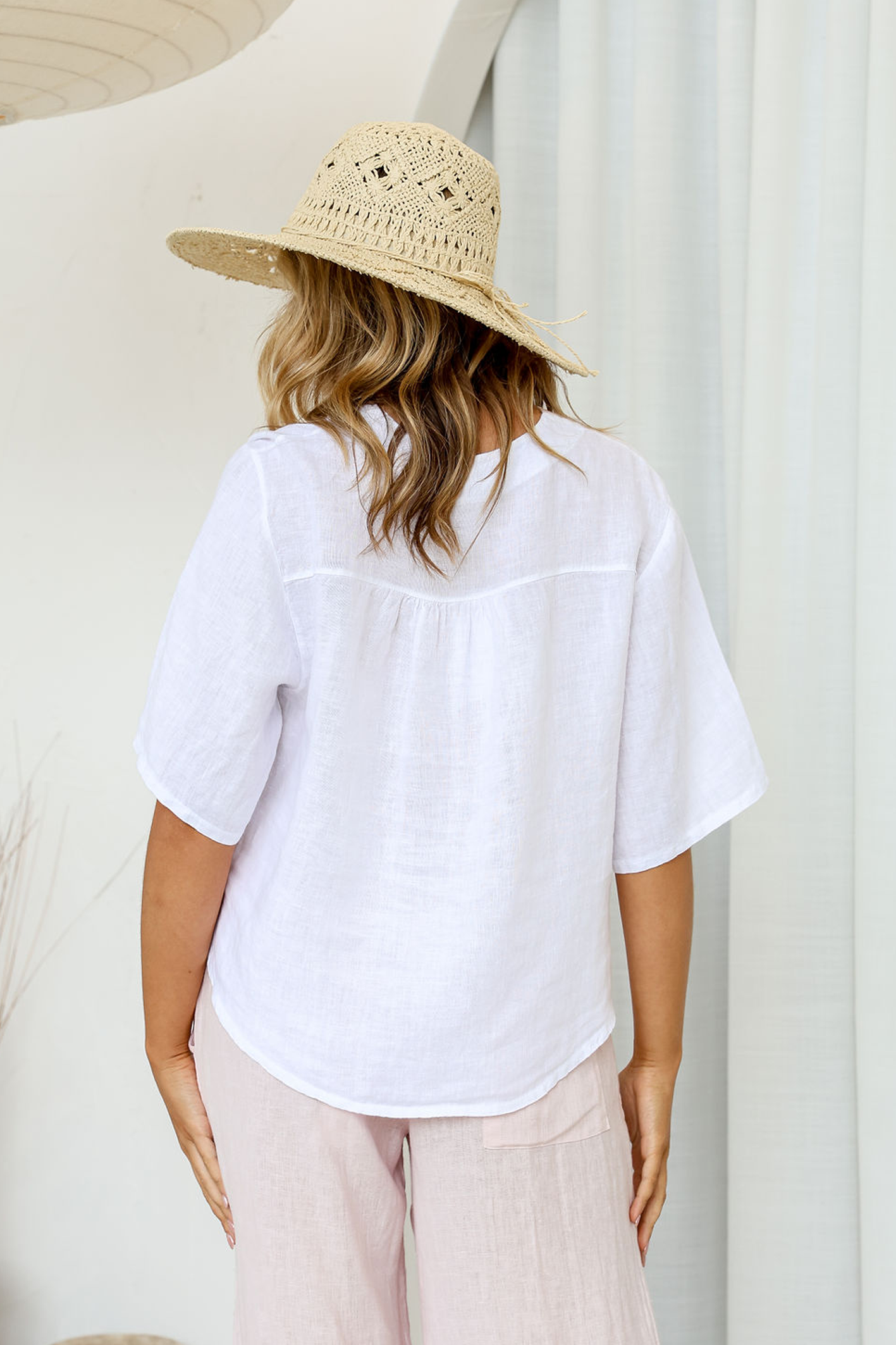'Soul' Linen Top - White/ Blush