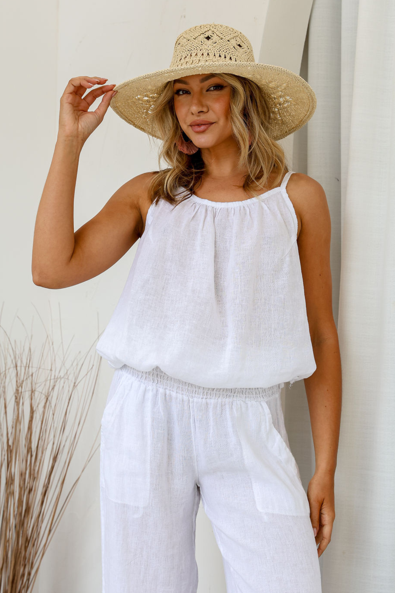 'Casey' Linen Top - White