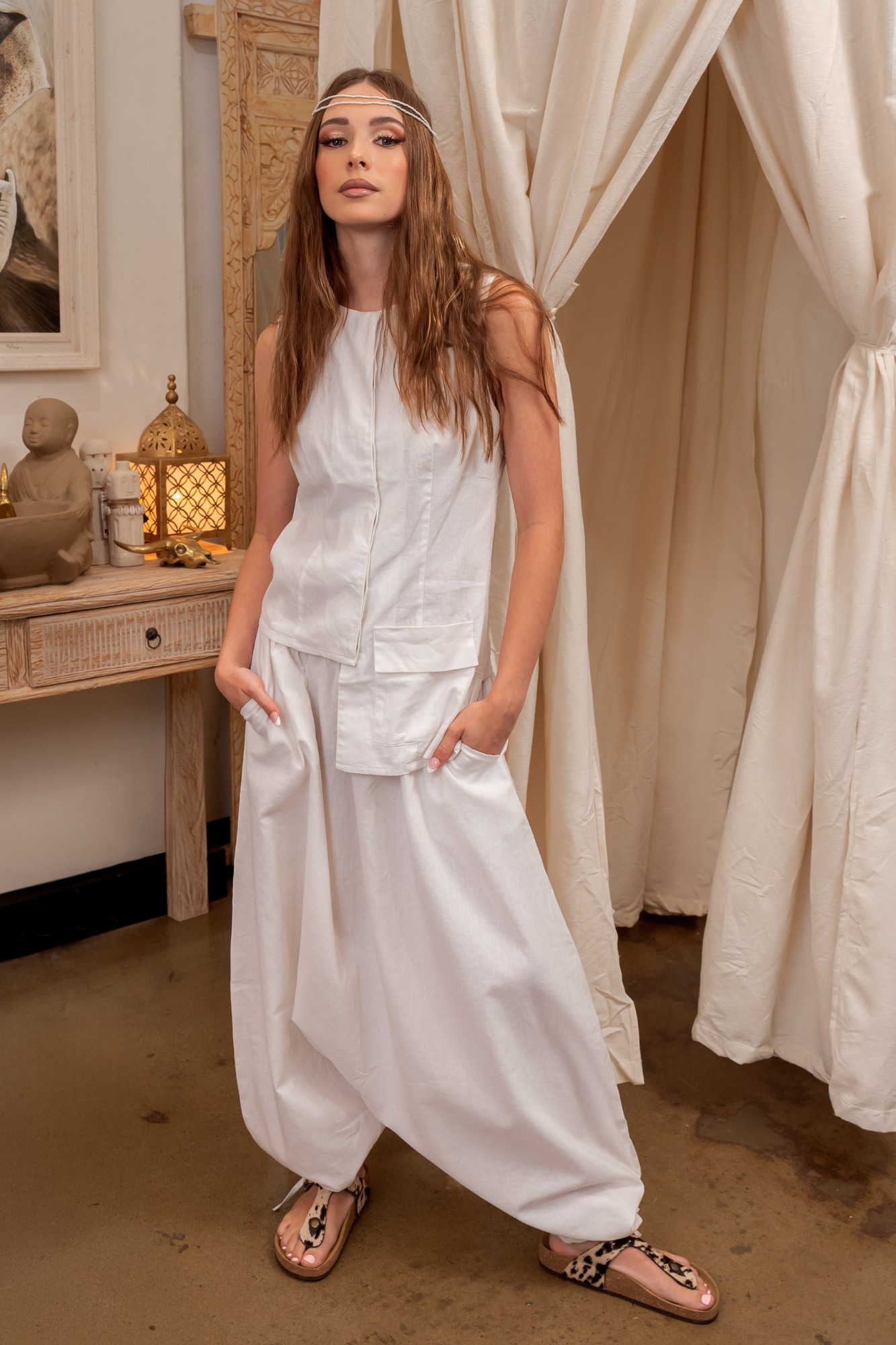 'Tere' Linen Harem Pant - Snow