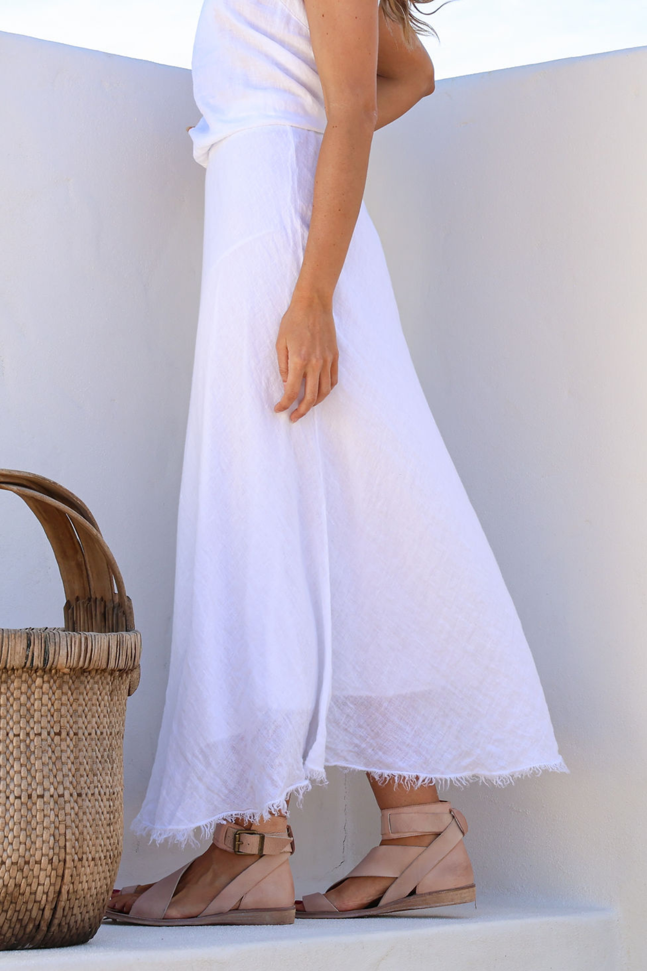 'Uma' Linen Skirt - Classic White