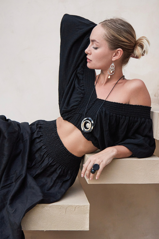 'Alice' Crop Top - Black/Taupe