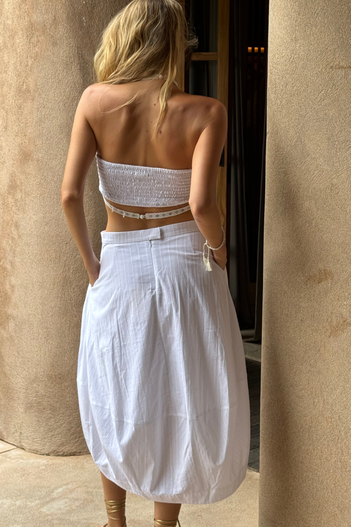 'Nahla' - White - Cotton Top & Skirt Set