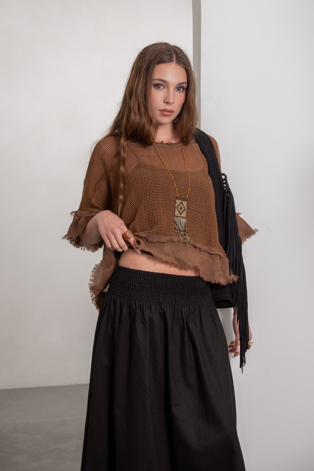'Dixie' Cotton- Linen Skirt - Sand / Black