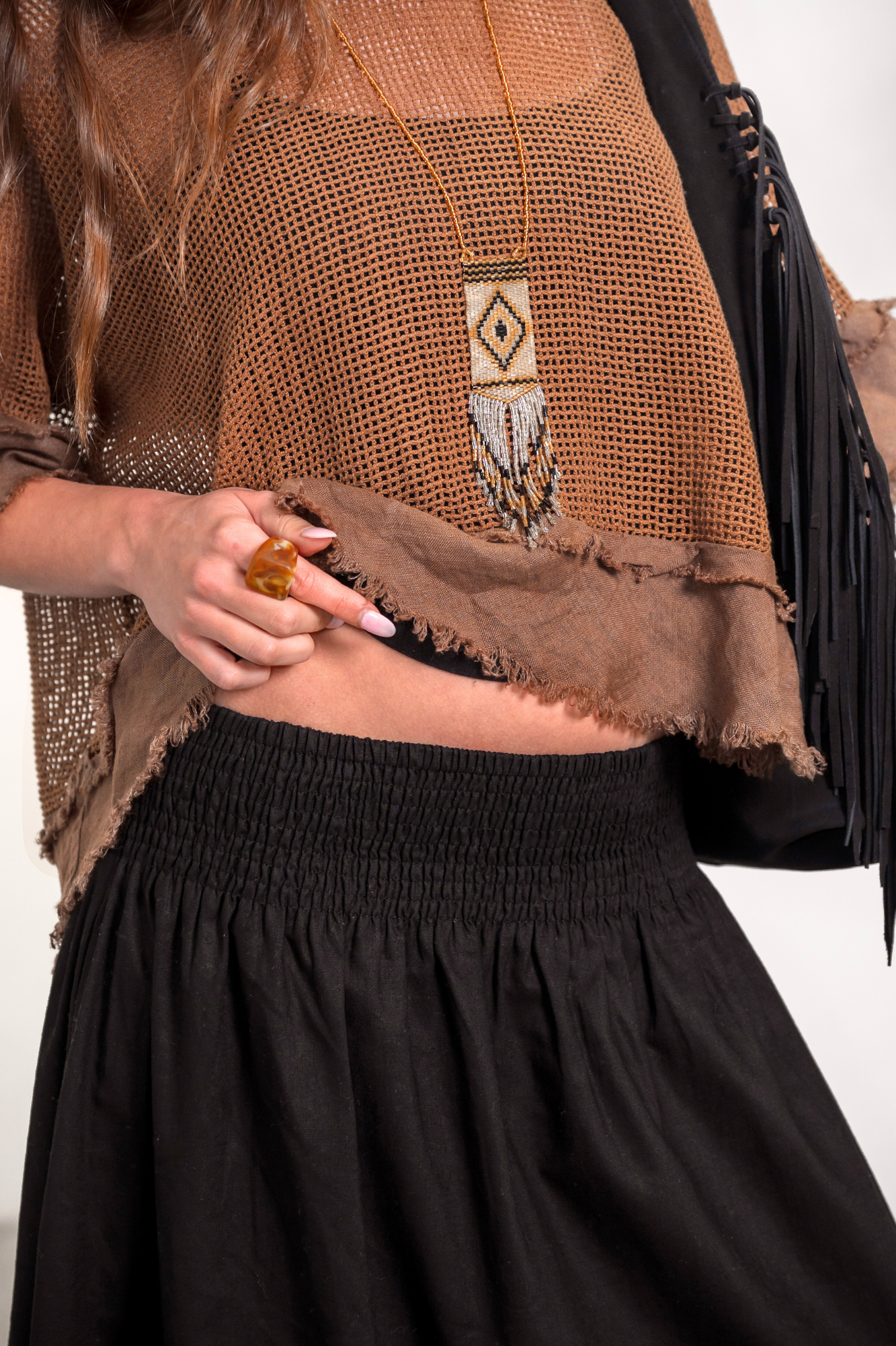 'Dixie' Cotton- Linen Skirt - Sand / Black