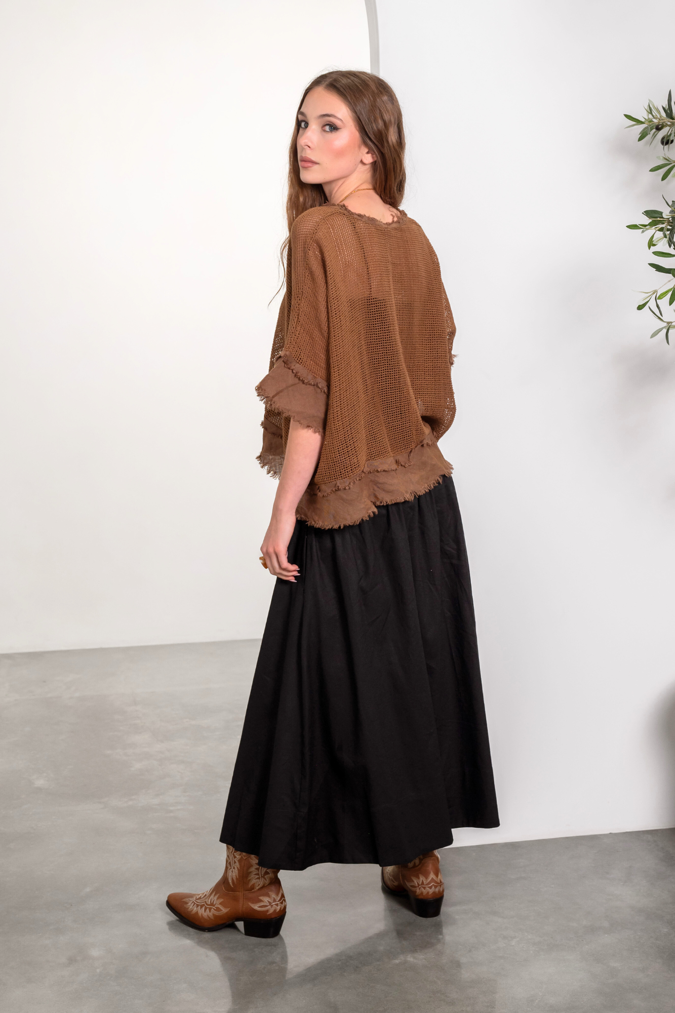 'Dixie' Cotton- Linen Skirt - Sand / Black