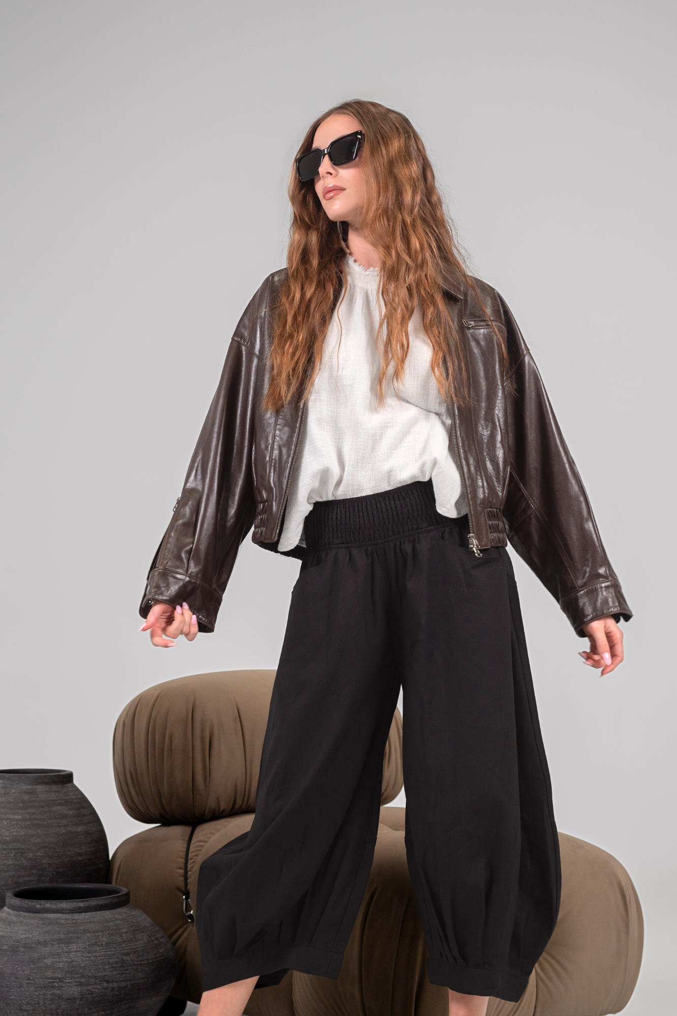 'Hannah' Linen / Cotton Pant - Black/Natural