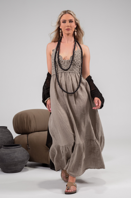 'Asha' Linen Boho Dress - Driftwood