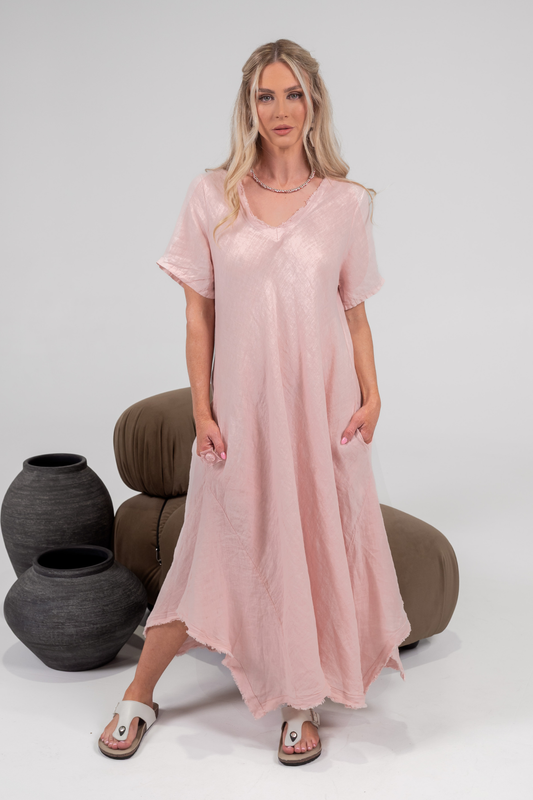 'Rosa' Linen Dress - Blush / White