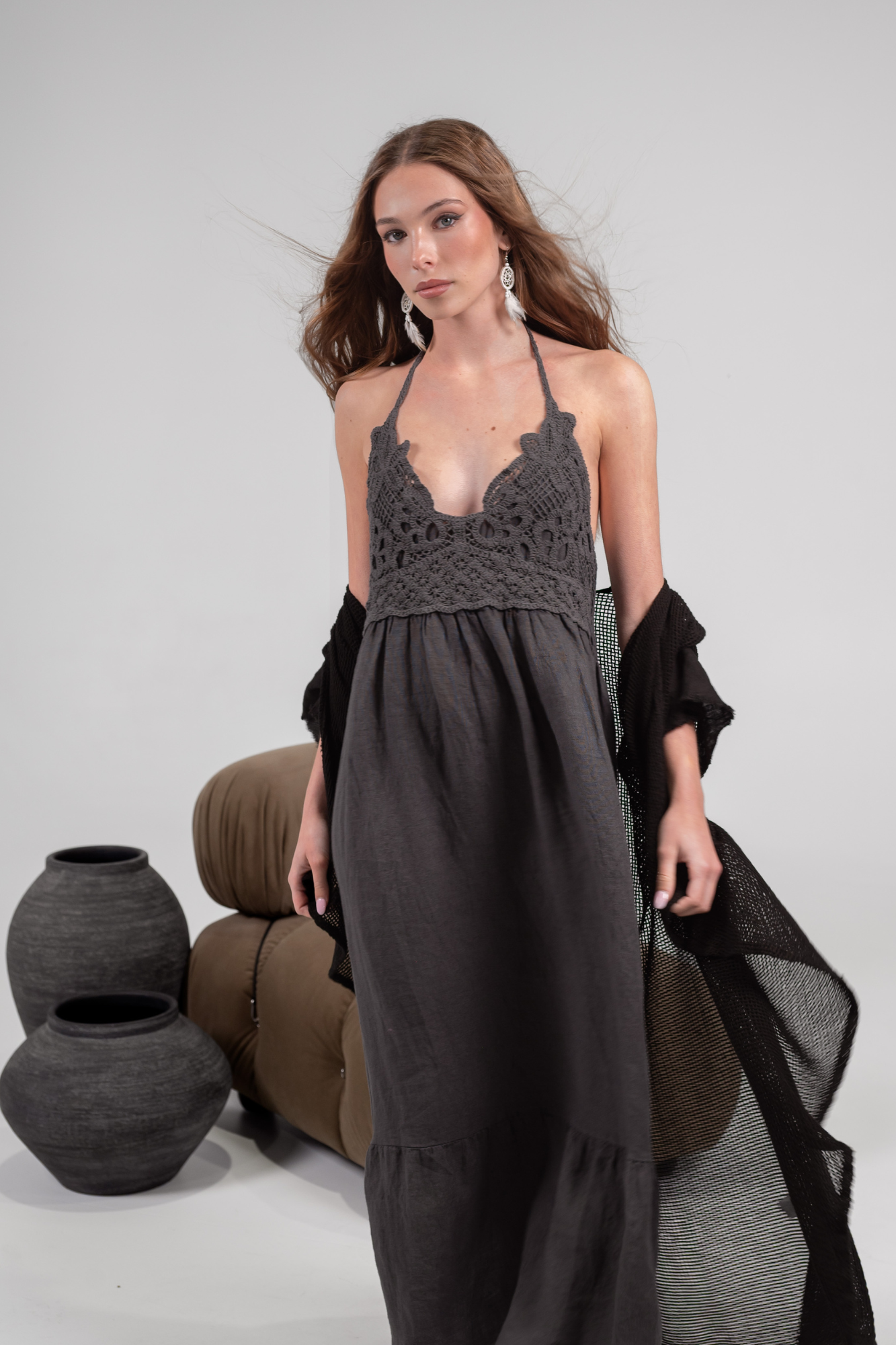 'Asha' Linen Boho Dress - Ironstone