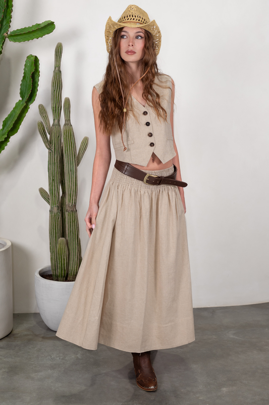 'Dixie' Cotton- Linen Skirt - Natural Sand