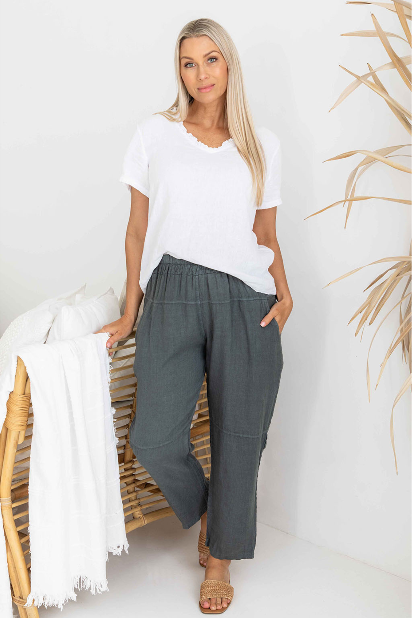 'Valerie' Linen Pant - Charcoal