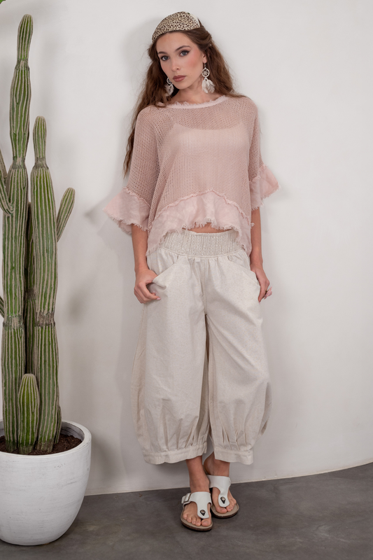 'Hannah' Linen / Cotton Pant - Black/Natural