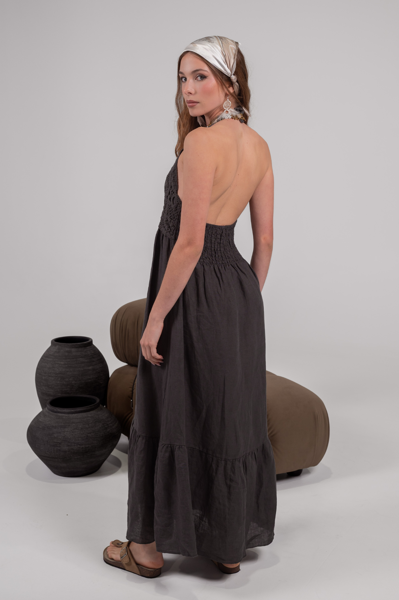 'Asha' Linen Boho Dress - Ironstone