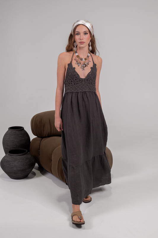 'Asha' Linen Boho Dress - Ironstone